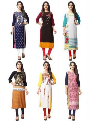 1 Stop Fashion Women's crepe straight Kurta (Pack of 6)