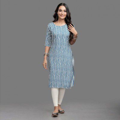 1 Stop Fashion Women Printed Crepe Straight Kurta (White)