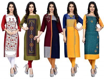 1 Stop Fashion Womens Crepe Straight Kurta (Pack of 5)