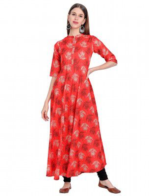 1 Stop Fashion Womens Peach Crepe Printed Anarkali Kurta