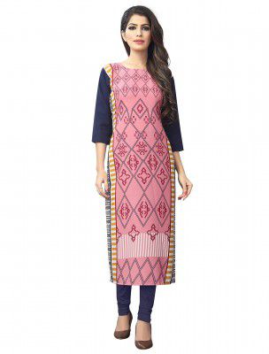 1 Stop Fashion Womens Pink-Coloured Crep Knee Long W Style Kurtas/Kurti