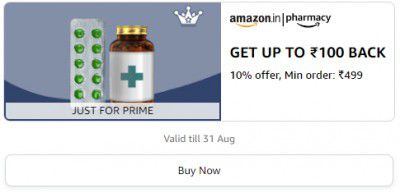 Amazon Pharmacy 10% back up to ₹100 on minimum order ₹499