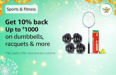 Get 10 % back Up to ₹1000 on dumbbells, racquets & more with 500 Amazon Diamonds