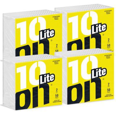 10 on TISSUES Lite Extra Soft Dinner Napkins, 2 Ply Tissue Paper, Napkins for Dining Table, 50 Pulls per Pack, Pack of 4 (50 x 4 = 200 Sheets)