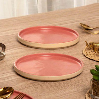 10Club Quarter Plates (Set of 2, 7 Inches) | Ceramic Diningware | Microwavesafe | Peach