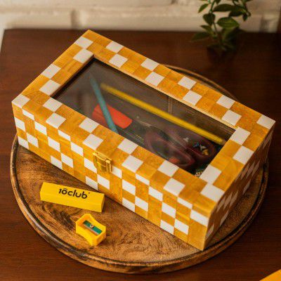 10Club Wood & Resin Decorative Rectangular Box With Lock (9x5x2.75, 635 gm) 