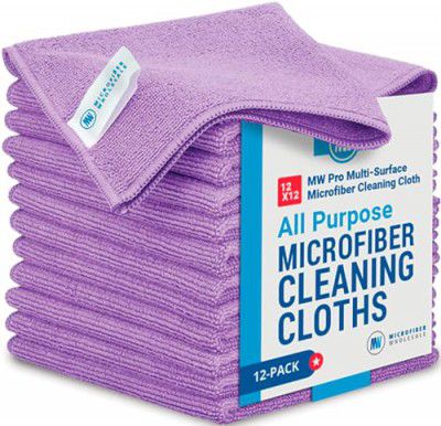 12" x 12" Buff Pro Multi-Surface Microfiber Cleaning Cloths | Purple - 12 Pack | Premium Microfiber Towels for Cleaning Glass, Kitchens, Bathrooms, Automotive