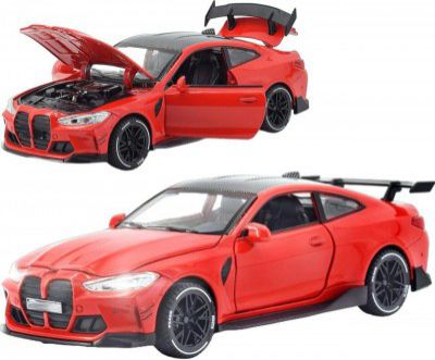 1:32 B-M-W M4 Sport Diecast Metal Pullback Toy car with Openable Doors & Light, Music Boys Gifts Toys for Kids (1:32 B-m-w M4 - Red)