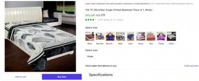 Shopsy Loot : 144 TC Microfiber Single Printed Bedsheet 