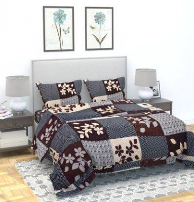 145 TC Cotton Double Floral Bedsheet  (Pack of 1, BROWN)