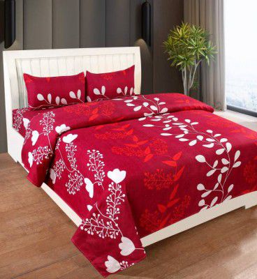 160 TC Polycotton Double Floral Bedsheet  (Pack of 1, Maroon)