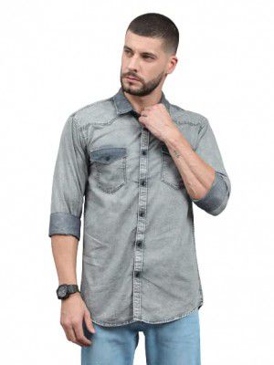 18+ Mens Denim Cutaway Collar Slim Fit Full Sleeve Casual Shirt