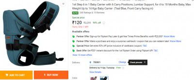 1st Step 6 in 1 Baby Carrier with 6 Carry Positions, Lumbar Support, for 4 to 18 Months Baby, Max Weight Up to 14 Kgs Baby Carrier  (Teal Blue, Front Carry facing in)