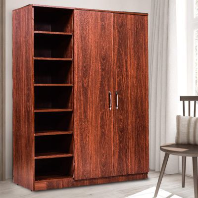 2 Door Wardrobe for Bedroom -by ComfyBean- Alen Full Size Wardrobe - Engineered Wood - 2 Door Wardrobe - (Woodpore Laminate Finish, Walnut, WDR 2DR + shlv 18)