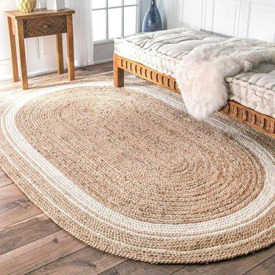 2 GUDD RUGS Handwoven Jute Natural Fibres Oval Braided Reversible Rug for Bedroom Living/Dining Room 