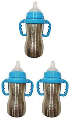2 in 1 Double Wall Insulated 304 Stainless Steel Anti Colic Feeding Bottle - 290 Ml (Pack of 3, Red)