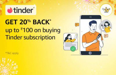 GET 20% Back up to ₹100 on buying Tinder subscription with 20 Amazon Diamonds
