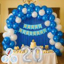 20th Birthday Decoration Items Blue & White Theme Combination for Boy Girl| 50 Pc Blue White Balloon| 2 Pc Blue Foil Curtain| Blue Birthday Banner| Pump| Arch Tape| Glue Dot|59 Pieces...