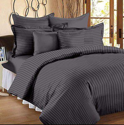 NOSAJO Harish Handloom 210 TC Glace Cotton Satin Stripes Plain King Size Double Bedsheet with Two Pillow Covers (Dark Grey, 228 cm x 254 cm)