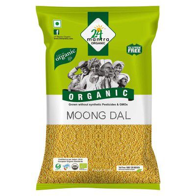 24 Mantra Organic Unpolished Moong Dal/Moong Dal Yellow/Pesarupappu - 2 Kg ,100% Organic
