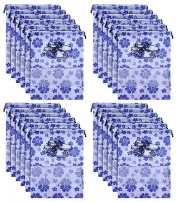 [24 Piece] Heart Home Flower Design Non-Woven Travel Shoe Organizer Space Saving Fabric Storage Bags Organizer (Royal Blue)- HEART4073