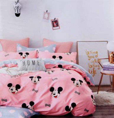 240 TC Cotton Double Cartoon Bedsheet (Pack of 1, Light Pink)