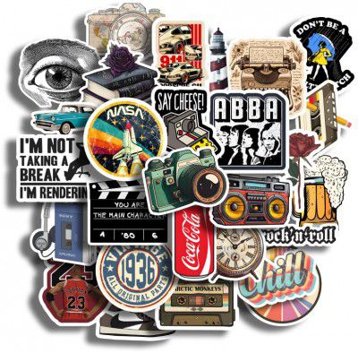 28Pcs Vintage Vinyl Stickers - Waterproof and Residue-Free for Laptops, Journals, Scrapbooks, Water Bottles, Guitars, and More