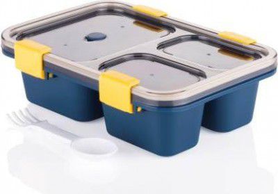 2Mech Lunch Box for Kids Lunch Box Set - Plastic 3 Compartment Reusable Food Containers Vaccum Tiffin Box (Bento, Sky)