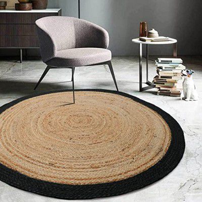 2x2 feet Round Jute Black B Rug – Handwoven Natural Braided Circle Carpet for Living Room, Bedroom, Entryway — (2x2 feet, Round)
