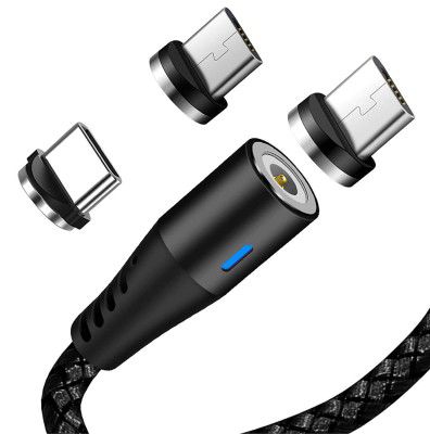 3 in 1 Fast Charging 2.1 amp Nylon Braided Magnetic USB Charging Cable with 3 Magnetic Pin Heads for All Type of Android Mobiles