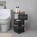3-Layer Round Storage Trolley – Black Metal Revolving Basket Rack with Wheels ...