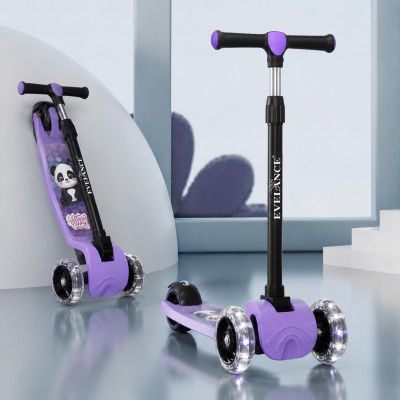 Evelance 3 Wheel Kids Road Runner Scooter with Adjustable Height, Foldable Kick Scooter for 3+ Years | 50kg Capacity(Purple)