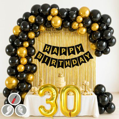 30th Birthday Decoration Items Golden Black Theme Combination for Boys Girls | 50 Pc Gold Black Balloon 