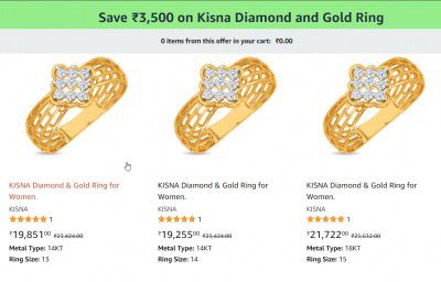 ₹3500 Coupon on Kisna Diamond & Gold Rings