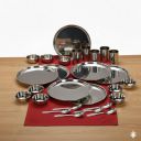 36 Pieces Stainless Steel Dinnerware/Dinner Set - 6 Thali, 6 D.Plate, 12 Bowl, 6 Glass, 6 Spoon, Kitchen Set for Home & Restaurants, Family - Silver Dinnerware Set...