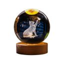 3D Cat Figurine Crystal Ball Lamp, Cat-Light Lamp ?with Wooden Base, Gifts for Cats Lovers...