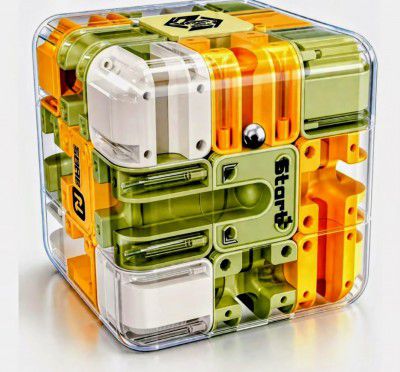 3D Maze Puzzle Cube with Metal Ball Inside - Transparent Handheld Marble Run Brain Teaser Game for Kids & Adults