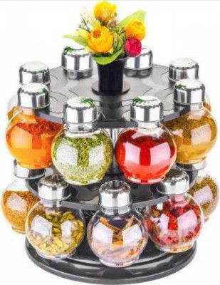 3D METRO SUPER STORE 360° Spice Jars Masala Jars Spice Box Masala Box Spice Container Masala Container Set Of 16 - 250 ml Plastic, Steel Grocery Container  (Clear)