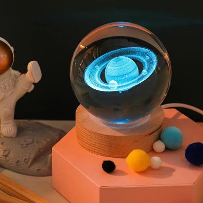 3D Saturn Crystal Ball Lamp - Saturn Crystal Ball Night Light, Automatic Color Changing, 3D Ball Night Light Lamp with USB Powered LED Wooden Base(16 Color Saturn)