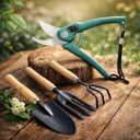 4-Piece Gardening Tools Kit for Home (Wooden Handle Cultivator,Fork, Trowel)...