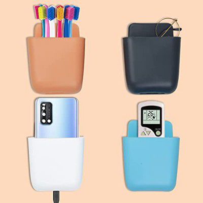 4 Piece Pen Stand, Wall Mounted Storage Box Remote Storage Organizer Case for Air Conditioner TV Mobile Phone Plug Holder Stand Rack, Phone Charger Plug Holder