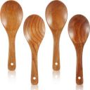 4 Pieces Wood Spoons 9 Inch Wooden Rice Paddle Versatile Serving Spoon Nonstick Heat Resistance Cooking Spoon for Kitchen Cookware...
