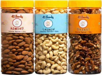 41 foods Dry fruits combo pack of Cashews Almonds Walnuts | akhrot kaju badam 750 GM Almonds, Walnuts, Cashews  (3 x 250 g)