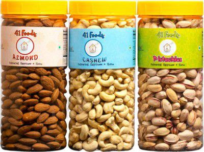 41 foods Dry fruits combo pack of Pistachios Almonds Cashews | kaju badam pista 600GM Almonds, Cashews, Pistachios  (3 x 200 g)