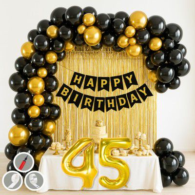 45th Birthday Decoration Items Golden Black Theme Combination for Boys Girls | 50 Pc Gold Black Balloon