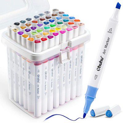 48 Colour Markers - Ohuhu Double Tipped Alcohol Markers - Chisel & Fine Alcohol-based Art Marker Set for Kids, Adults