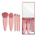 5 in 1 Mini Makeup Brush Kit with Mirror – Compact Cosmetic Case for Foundation, Blush, Eyeshadow – Portable Travel Makeup Brush Set for Women & Girls...
