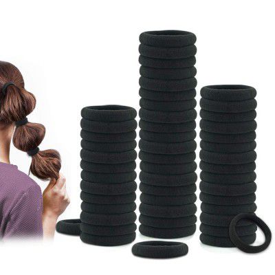 50 pack dreamlover seamless thick cotton hair rubber bands, elastic durable ponytail holders hair ties, ponytail buns headbands no crease and damage hair accessories for kids, girls and women (black)
