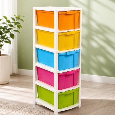 5XL Plastic Modular Drawer System Heavy-Duty Plastic Drawer Set (27cmx32cmx85 cm) (5 XL) (MultiColour) I Khodal 041
