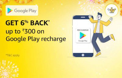 Get 6% Back up to 300 on Google Play recharge with 100 Amazon Diamonds